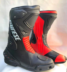 Mens Red & Black CE Motorbike Motorcycle Racing Leather Shoes Long Sports Boots