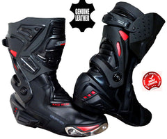 Mens Red & Black CE Motorbike Motorcycle Racing Leather Shoes Long Sports Boots