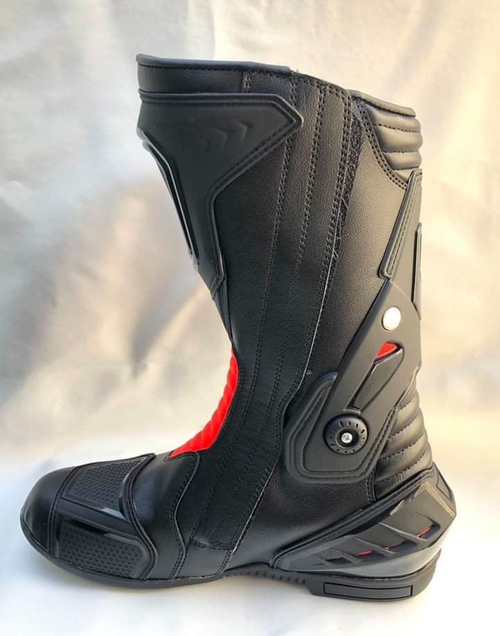 Mens Red & Black CE Motorbike Motorcycle Racing Leather Shoes Long Sports Boots