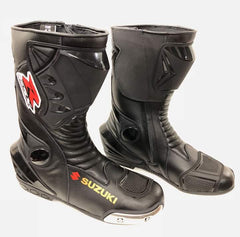 Mens Red & Black CE Motorbike Motorcycle Racing Leather Shoes Long Sports Boots