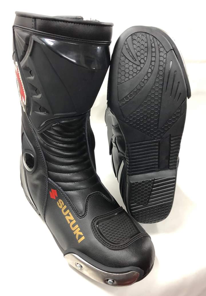Mens Red & Black CE Motorbike Motorcycle Racing Leather Shoes Long Sports Boots