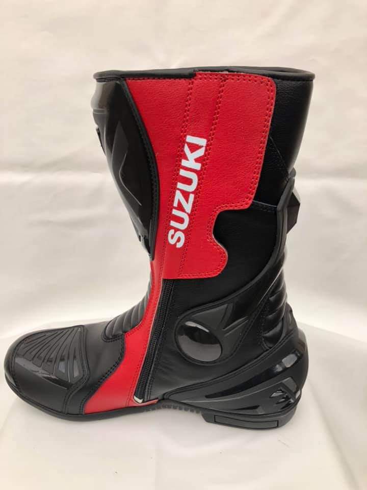 Mens Red & Black CE Motorbike Motorcycle Racing Leather Shoes Long Sports Boots