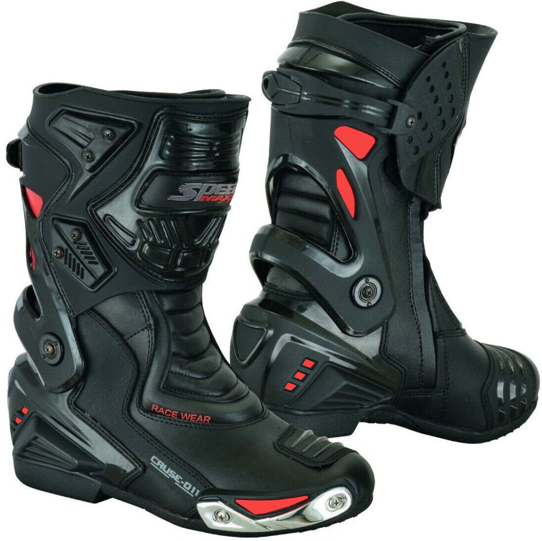 Mens Red & Black CE Motorbike Motorcycle Racing Leather Shoes Long Sports Boots